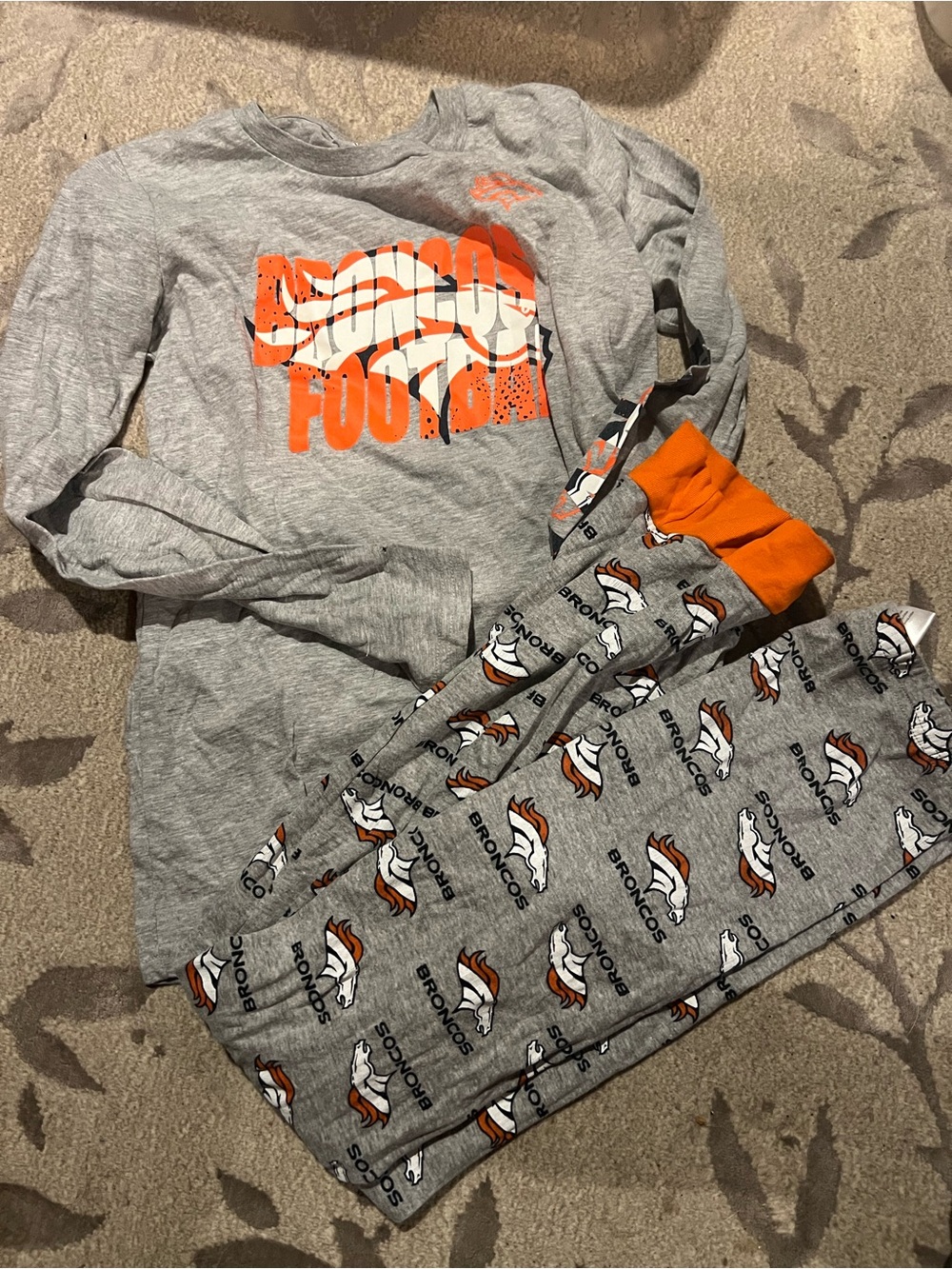 NFL Kids Gray and Orange Denver Broncos Pajama Set